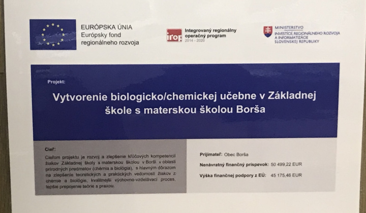 Fotka - Vytvorenie biologicko/chemickej učebne v Základnej škole s materskou školou Borša
